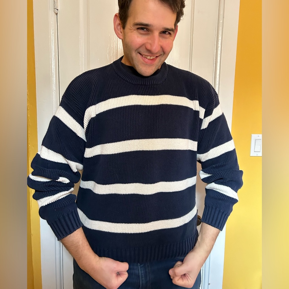 Vintage Eddie Bauer cotton navy and white stripe sweater